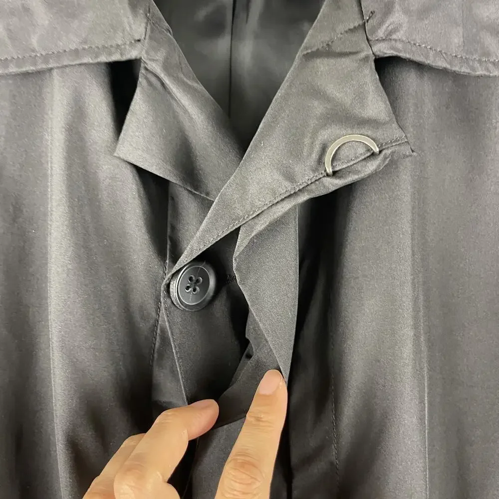 Vintage Banana Republic Factory Trench Coat Mens Large Black Water Resistant - Picture 9 of 16